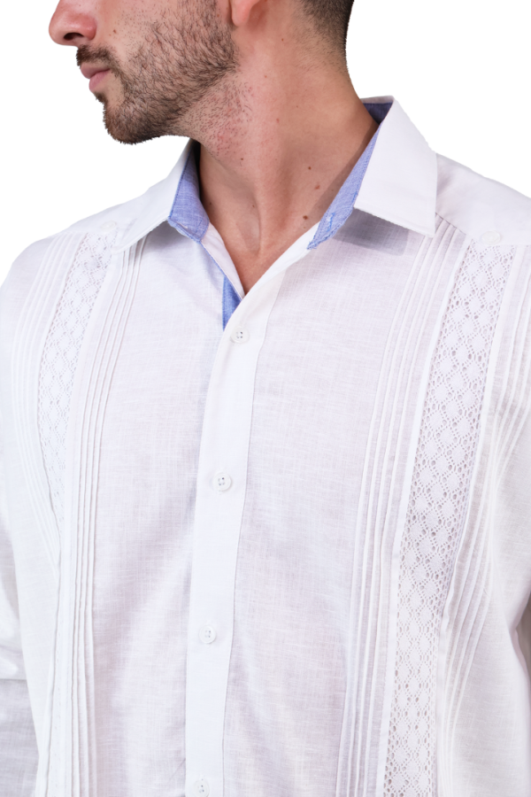 Guayabera Blanca Manga Larga De Aldogón Detalle Bordado Estilo Clásico Para Hombre
